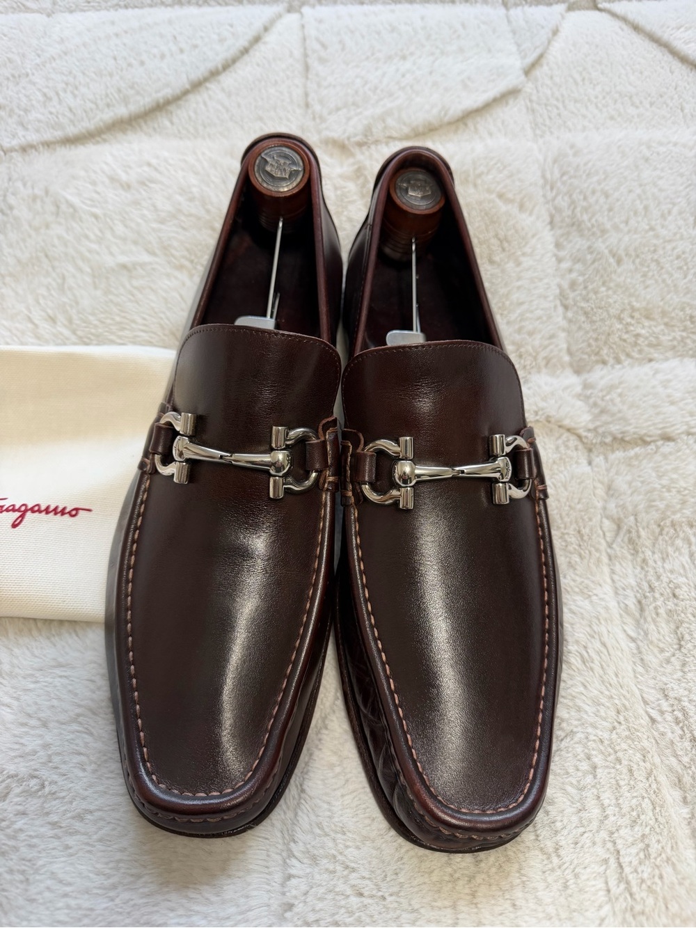 $990 Ferragamo Gancini Parigi Horsebit Brown Leather Loafers 9.5 10.5 - Picture 3 of 11